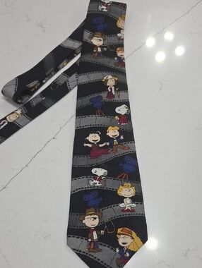 Peanuts Black Gray Character Tie - Snoopy & Friends Film Strip